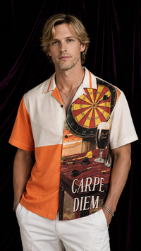 Ivory & Orange Woven Graphic Summer Shirt