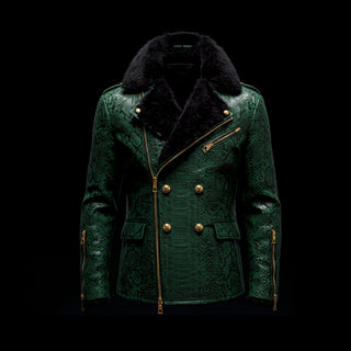 Emerald Mink Python Leather Jacket By Enantiodromia