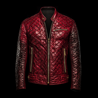 Deep Red Leather Scaled Biker Jacket By Enantiodromia