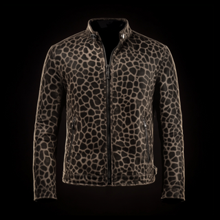 Black Suede Giraffe-Print Biker Jacket By Enantiodromia